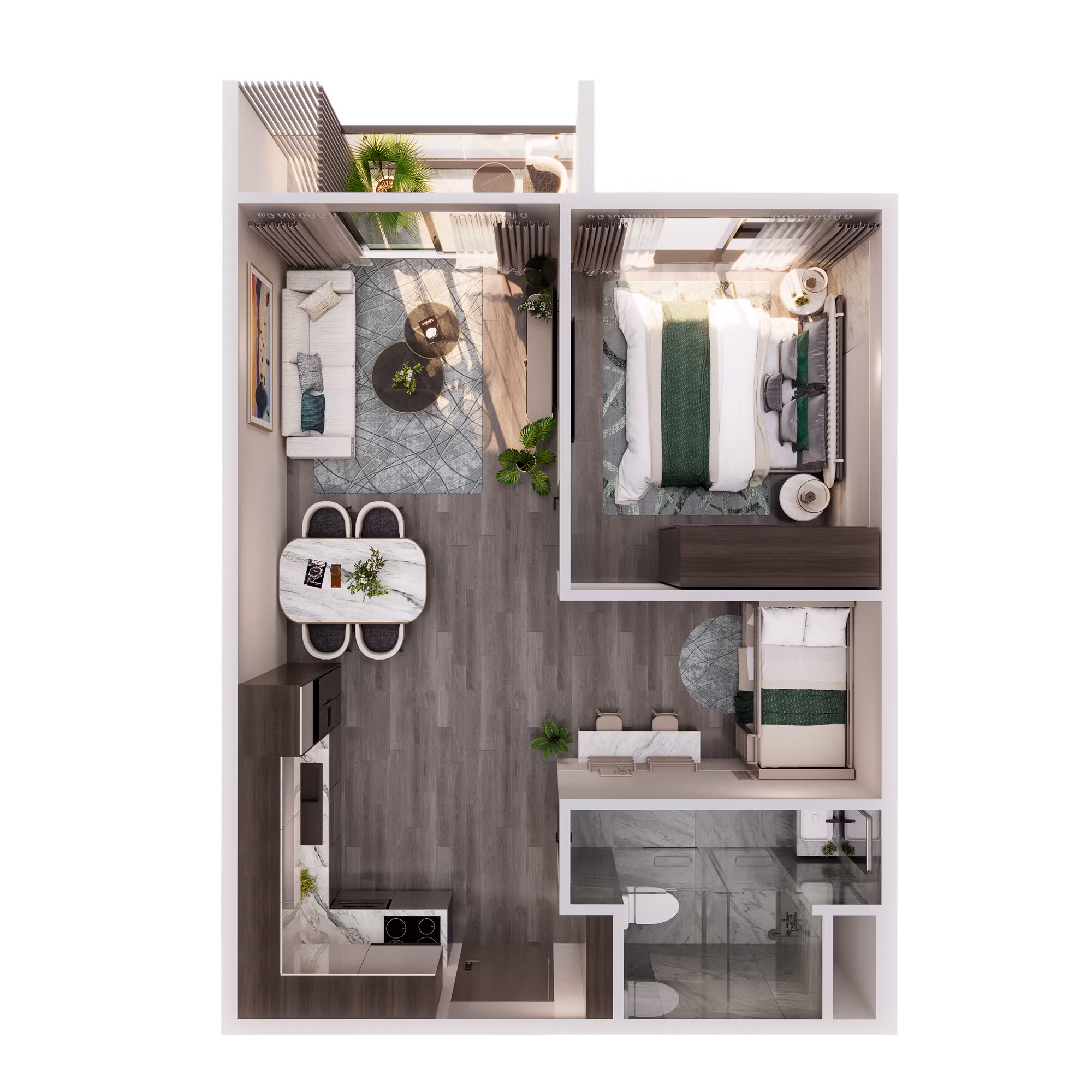 Thiết kế căn hộ 1PN+ tại Prime Garden là sự giao thoa giữa tính thẩm mỹ hiện đại và công năng sử dụng thực tế.