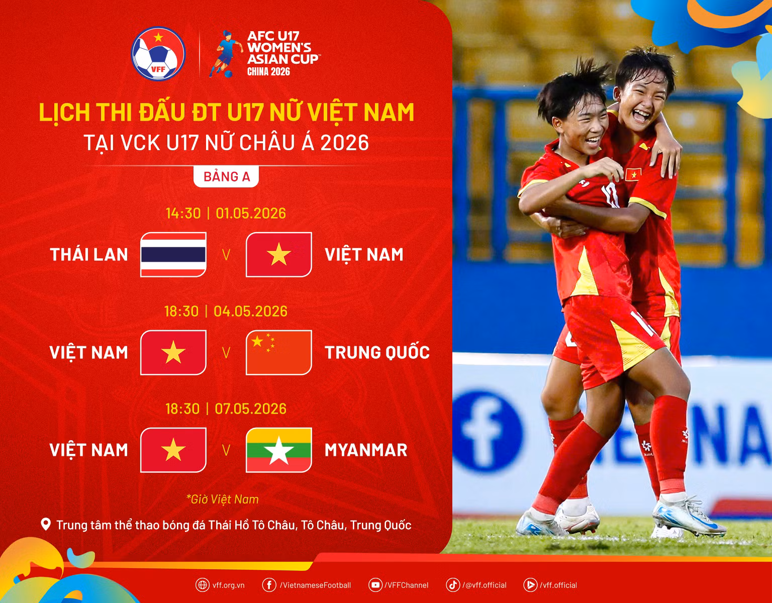 Lịch thi đấu của U17 nữ Việt Nam tại vòng chung kết U17 nữ châu Á 2026.