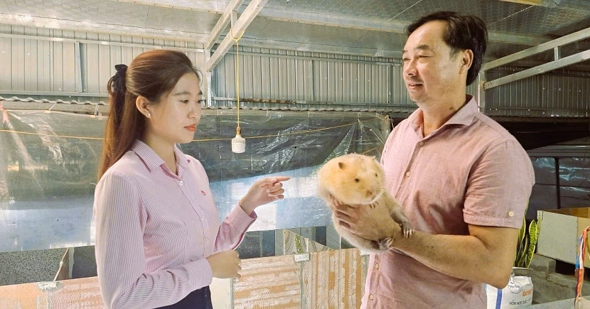 Trại nuôi dúi của anh Đặng Bá Nghĩa (phải) - một trong những mô hình chăn nuôi hiệu quả, tạo đột phá thu nhập tại Lao Bảo.